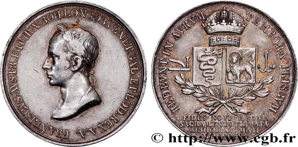 ROYAUME DE LOMBARDIE-VÉNÉTIE - FRANÇOIS Ier Médaille, Restauration de François Ier à Milan, par Vassallo TTB