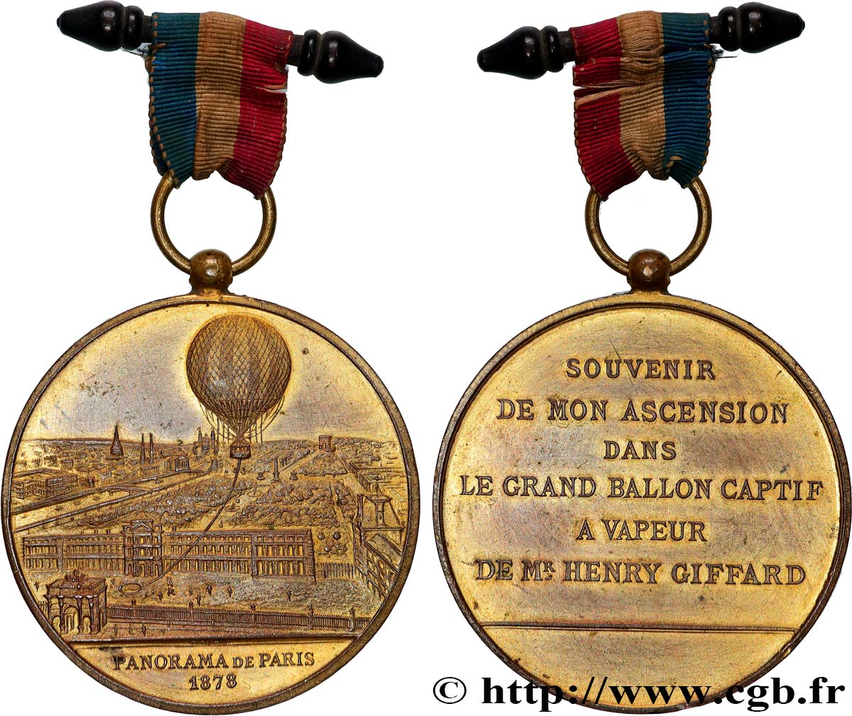 TROISIÈME RÉPUBLIQUE Médaille du ballon à vapeur - panorama de Paris TTB
