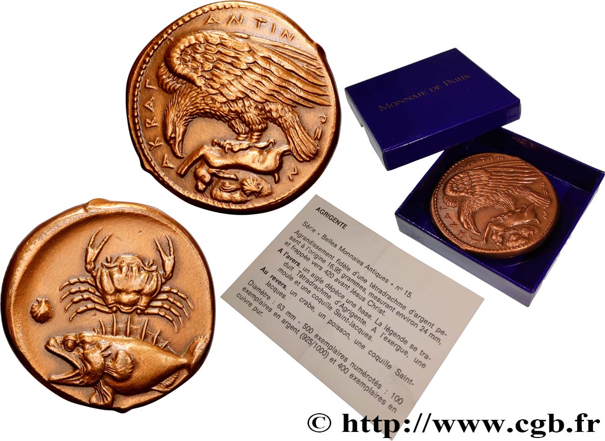 SICILY - AKRAGAS Médaille, Reproduction du tétradrachme d’Agrigente, n°253 AU