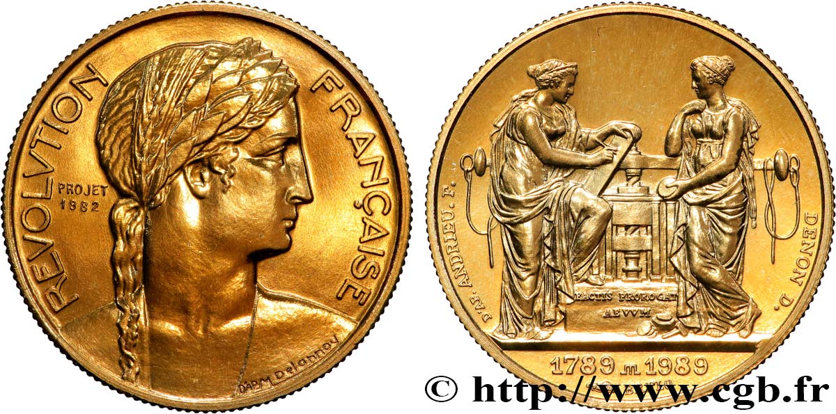 CINQUIÈME RÉPUBLIQUE Médaille, Bicentenaire de la Révolution Française, Frappe de la Monnaie SUP