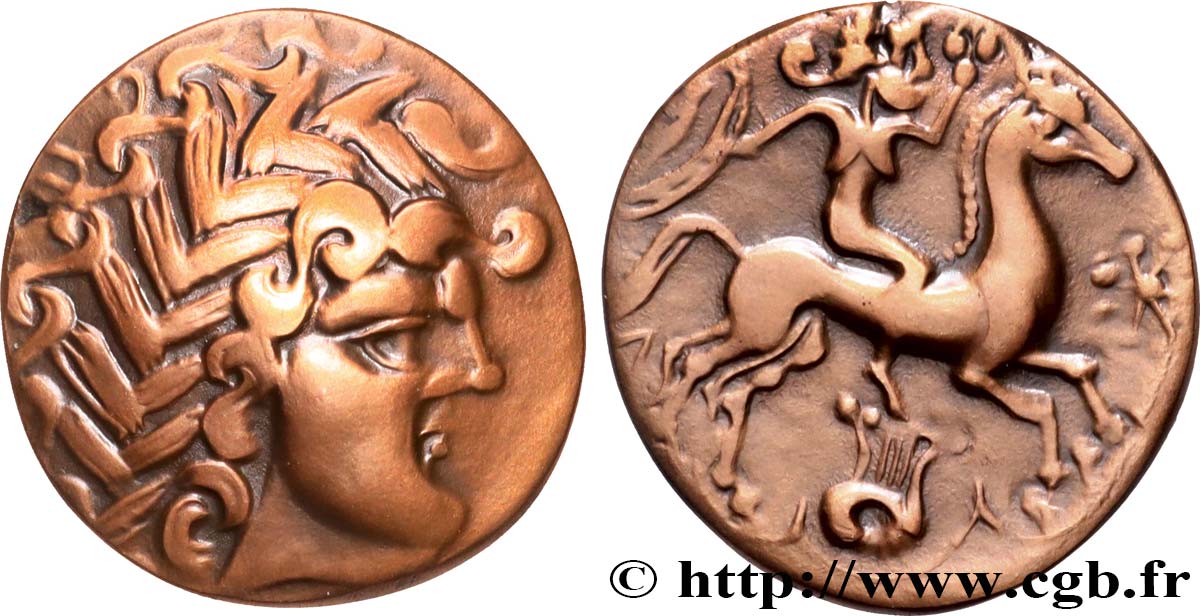 REDONES (Area of Rennes) Médaille, Reproduction du Statère d’or à la cavalière armée et à la lyre, n°131 AU