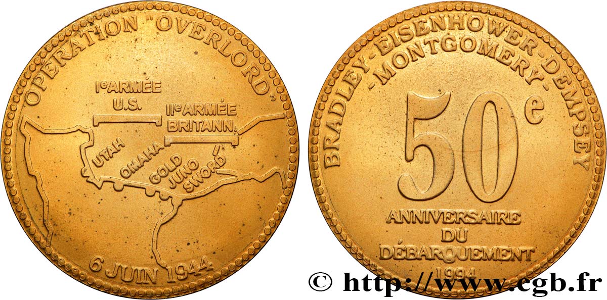 QUINTA REPUBBLICA FRANCESE Médaille, 50e anniversaire du débarquement q.SPL