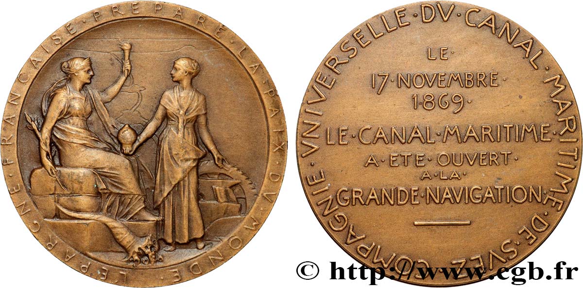 CANAUX ET TRANSPORTS FLUVIAUX Médaille, Compagnie universelle du canal maritime de Suez TTB+/SUP