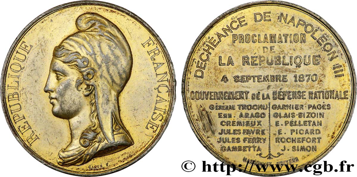 TROISIÈME RÉPUBLIQUE Médaille, Proclamation de la République MBC+