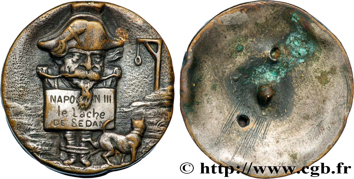 SATIRICAL COINS - 1870 WAR AND BATTLE OF SEDAN Médaille-bouton, Napoléon III, le lache de Sedan XF