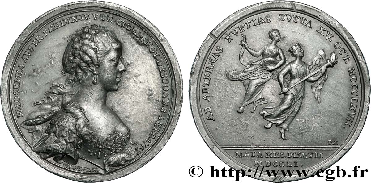 ITALIA - REGNO DI NAPOLI - FERDINANDO IV Médaille, Mort de Maria Giuseppa, archiduchesse d’Autriche, fiancée à Ferdinand IV de Bourbon BB