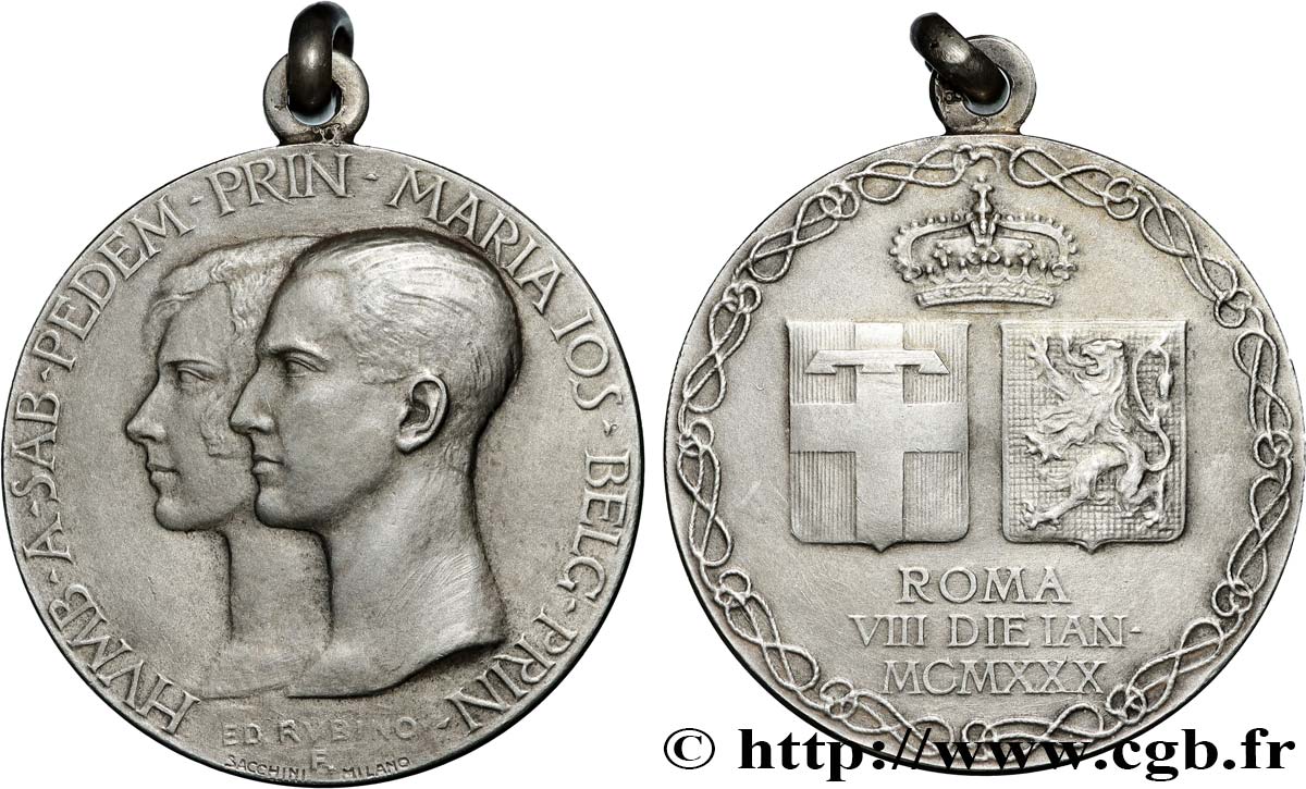 ITALIE - ROYAUME D ITALIE - VICTOR-EMMANUEL III Médaille, Mariage d’Humbert de Savoie et de Marie-José de Belgique TTB