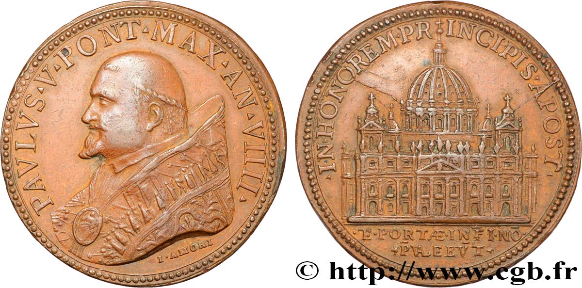 ITALIE - PAPAL STATES - PAUL V (Camillo Borghese) Médaille, Achèvement de la basilique vaticane AU