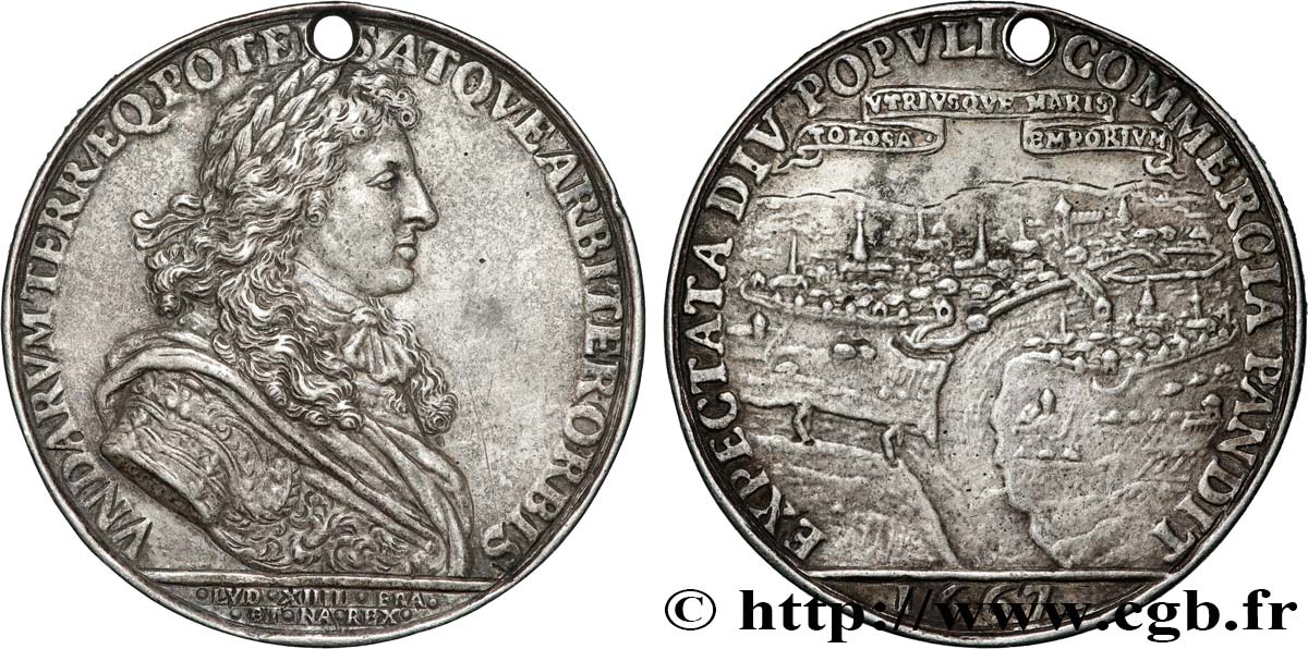 LOUIS XIV  THE SUN KING  Médaille, Canal du Languedoc, fonte postérieure XF