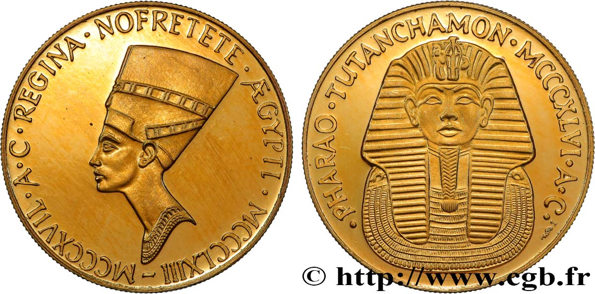 ÄGYPTEN Médaille, Reine Nefertiti et Toutânkhamon VZ