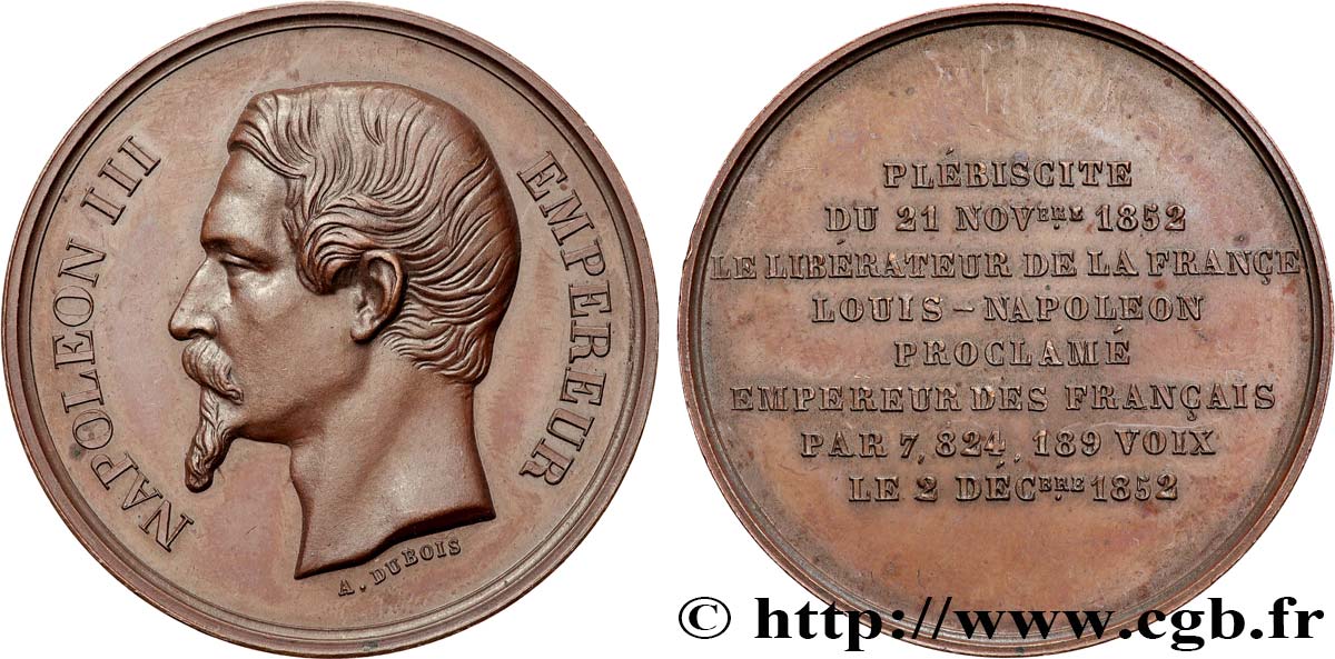 SECOND EMPIRE Médaille, Proclamation de l’empire AU/AU