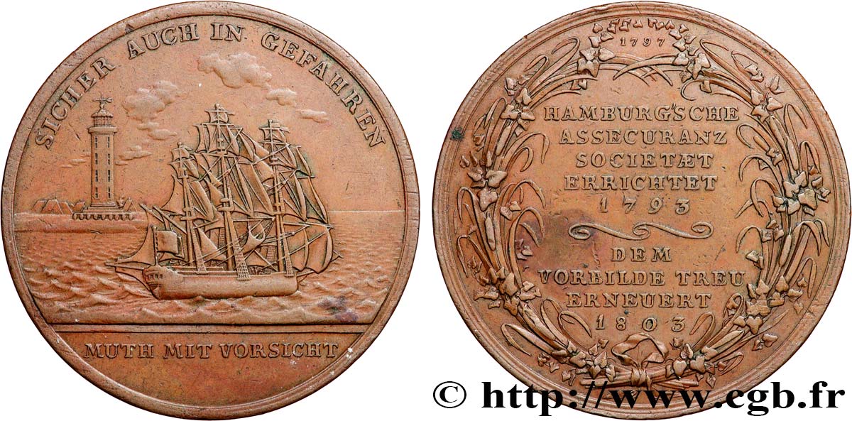 DEUTSCHLAND Médaille, 10e anniversaire du renouvellement de la société “Hamburgische Assecuranz” fVZ
