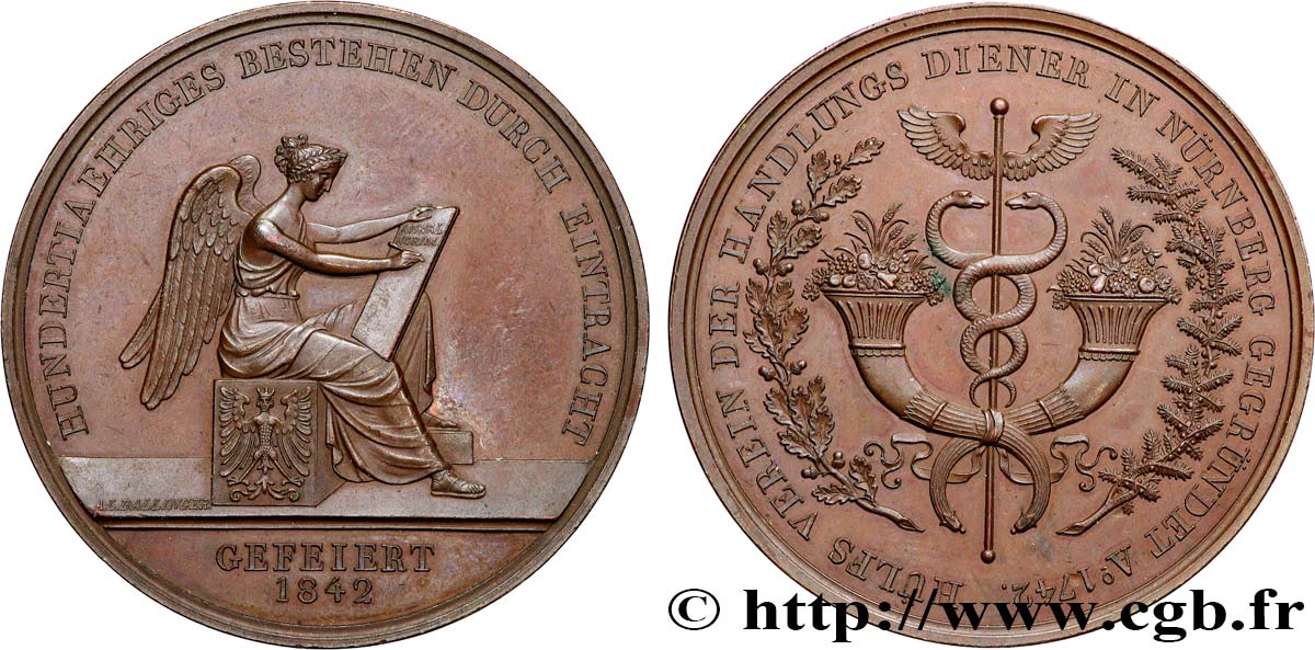 INSURANCES Médaille, 100e anniversaire du fond de secours des domestiques de Nuremberg AU