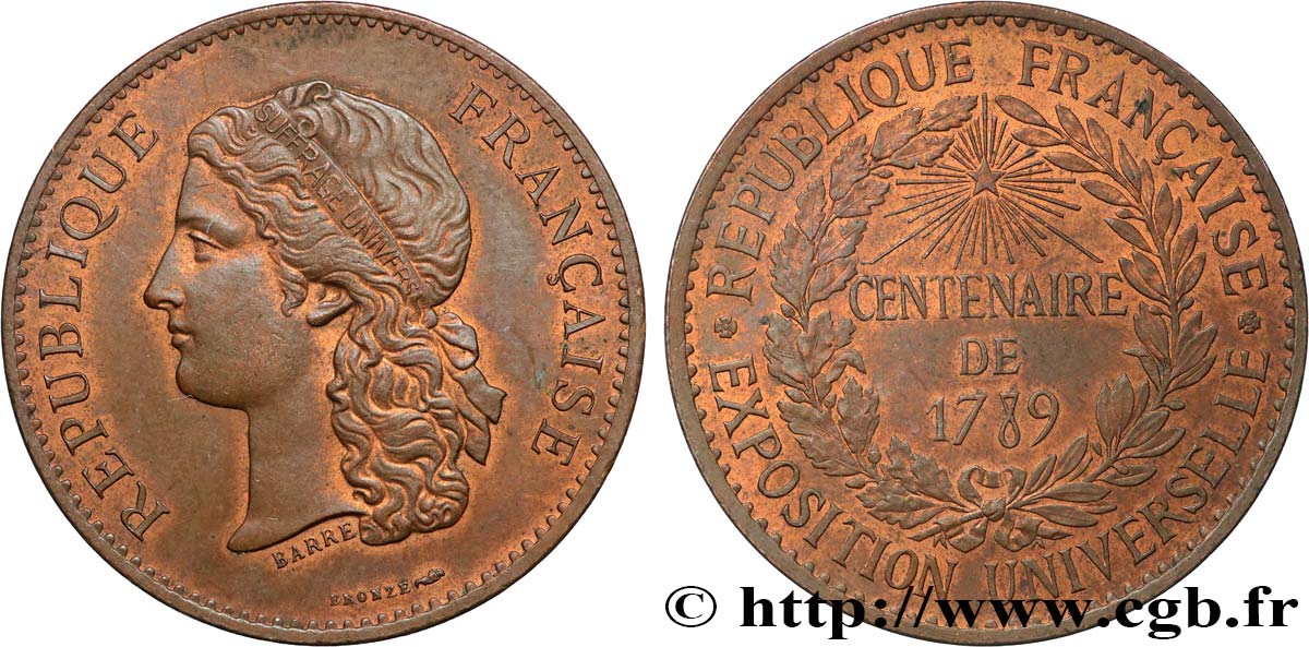 III REPUBLIC Médaille, Centenaire de 1789 AU