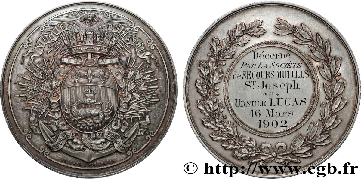III REPUBLIC Médaille, Société de secours mutuels Saint Joseph AU