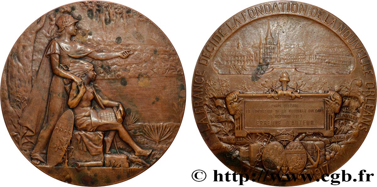III REPUBLIC Médaille, Épreuve d’auteur, Bicentenaire de la fondation de la Nouvelle-Orléans XF/AU