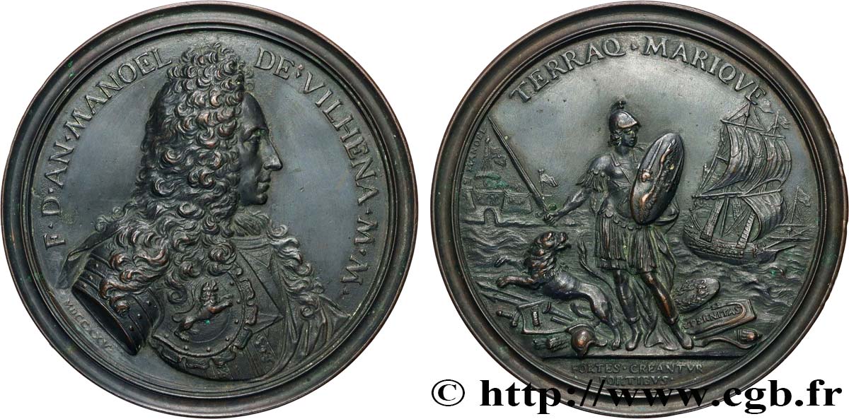 PORTUGAL - KINGDOM OF PORTUGAL - JOHN V Large médaille, Grand Maître Antonio Manuel de Vilhena AU