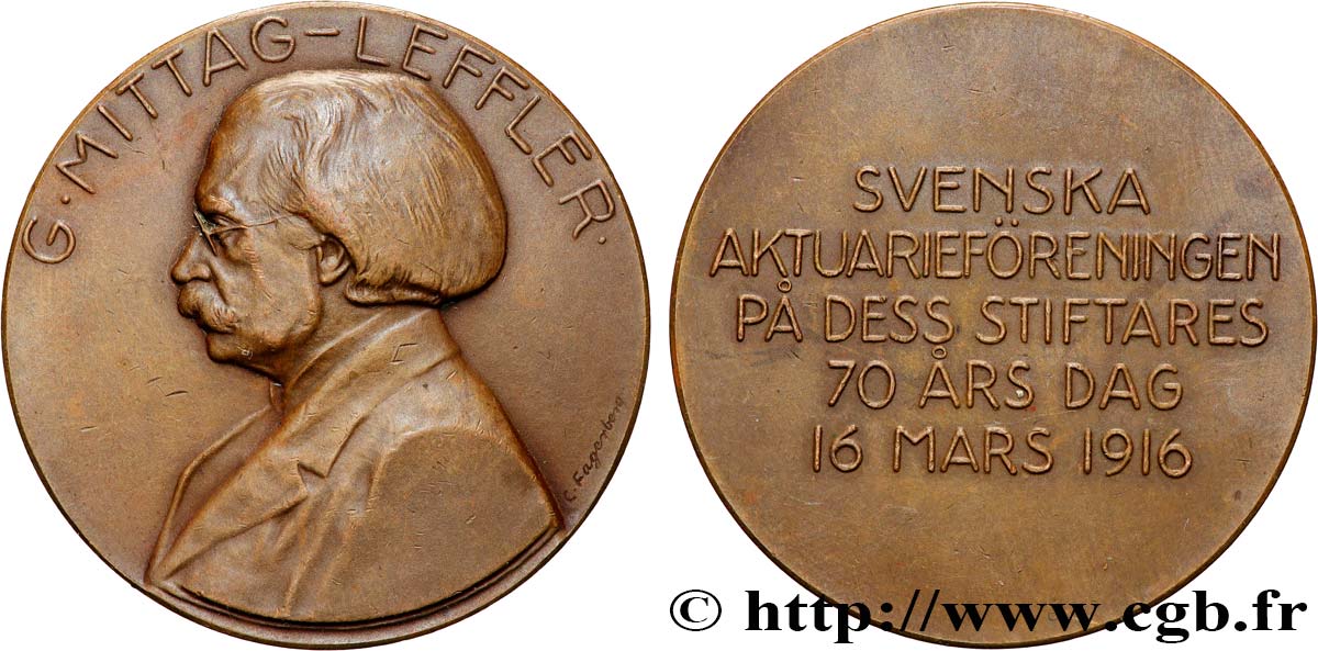 SUÈDE Médaille, 70e anniversaire de Magnus Gösta Mittag-Leffler q.SPL
