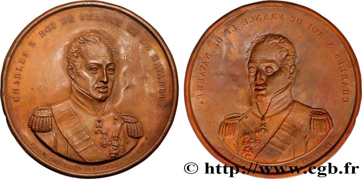 CHARLES X Médaille, Charles X, tirage uniface du portrait AU
