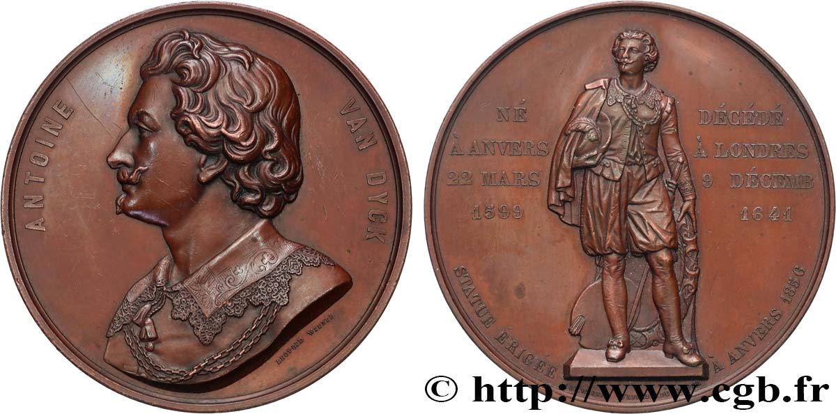 BELGIQUE - ROYAUME DE BELGIQUE - LÉOPOLD Ier Médaille, Antoine van Dyck, Érection de sa statue XF