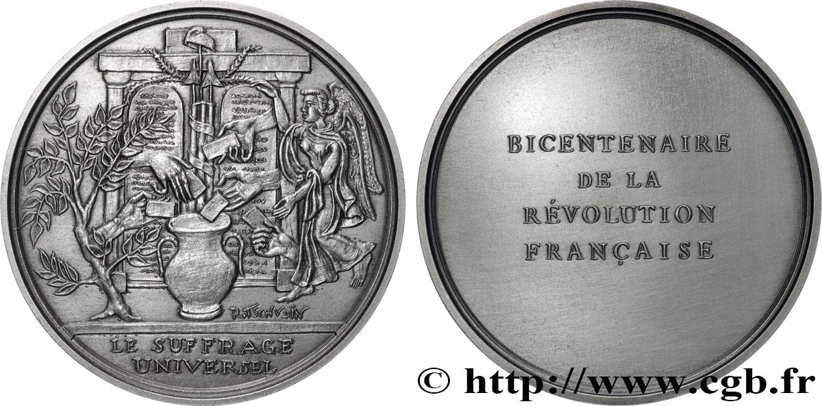 QUINTA REPUBLICA FRANCESA Médaille, Bicentenaire de la Révolution, Suffrage universel EBC