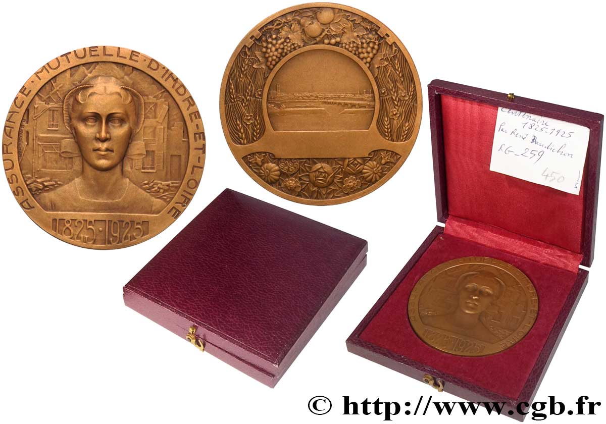 III REPUBLIC Médaille, 100e anniversaire, Assurance mutuelle d’Indre-et-Loire AU