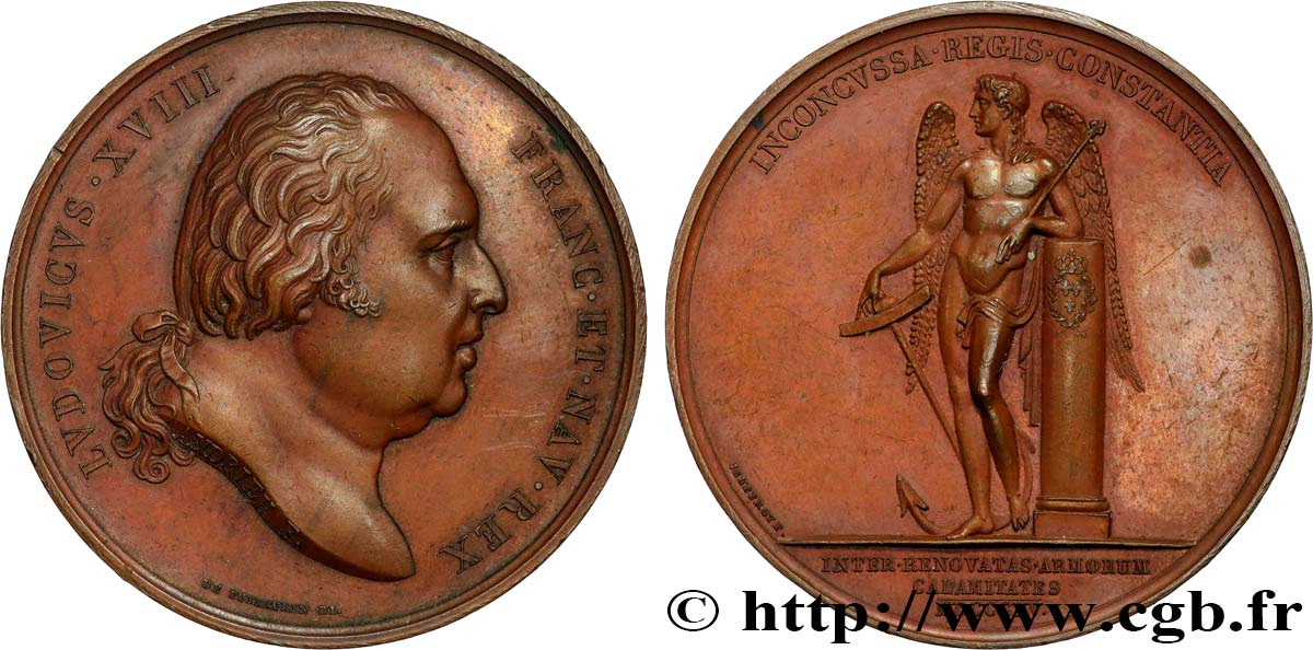 LOUIS XVIII Médaille, Constance du roi pendant les Cent-jours TTB+