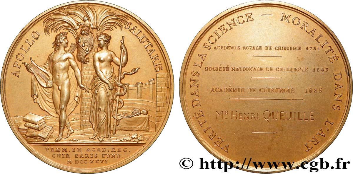 TERCERA REPUBLICA FRANCESA Médaille, Académie de chirurgie EBC