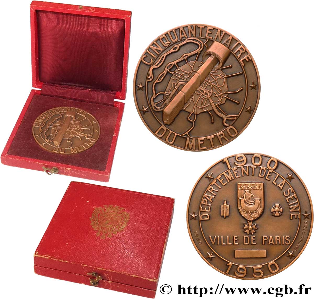 CUARTA REPUBLICA FRANCESA Médaille, Cinquantenaire du métro EBC