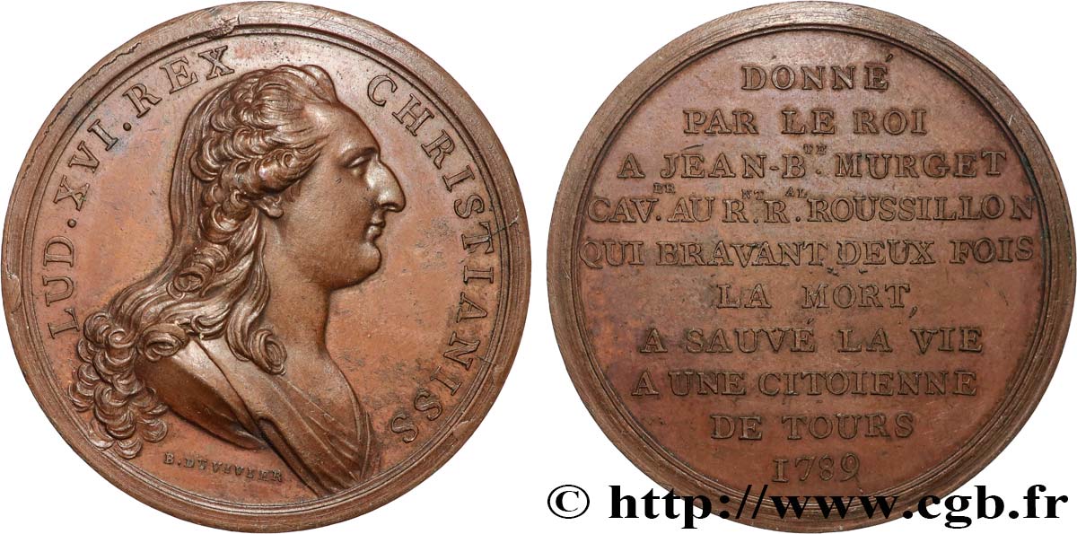 LOUIS XVI Médaille, Donné par le roi à Jean-Baptiste Murget TTB+