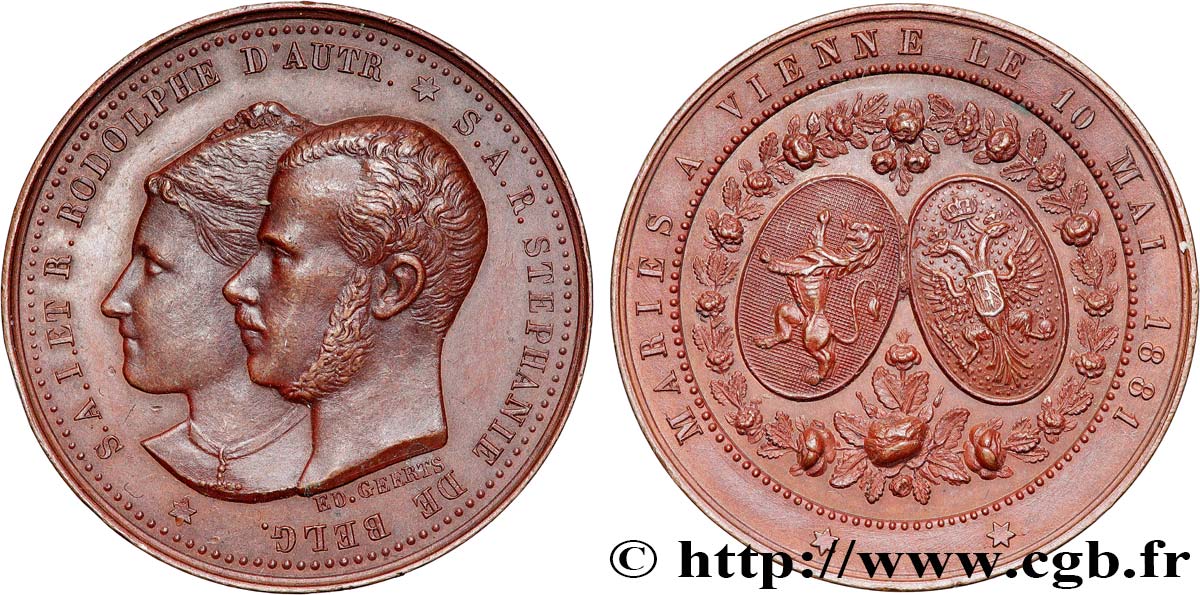 AUTRICHE - FRANÇOIS-JOSEPH Ier Médaille, Mariage de Rodolphe d’Autriche et Stéphanie de Belgique AU