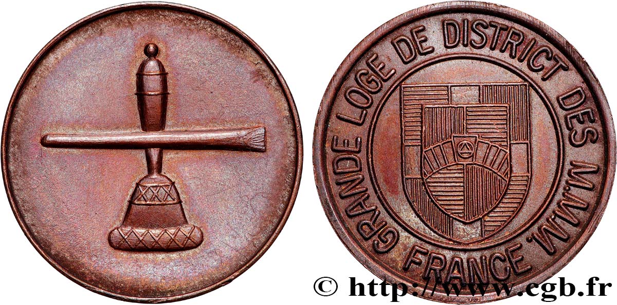 FRANC - MAÇONNERIE Médaille, Grand Loge de district, Mixte Memphis-Misraïm SUP