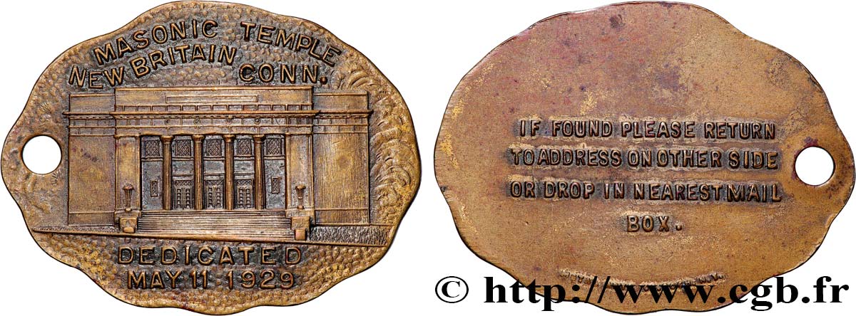 VEREINIGTE STAATEN VON AMERIKA Médaille, Temple maçonnique fVZ
