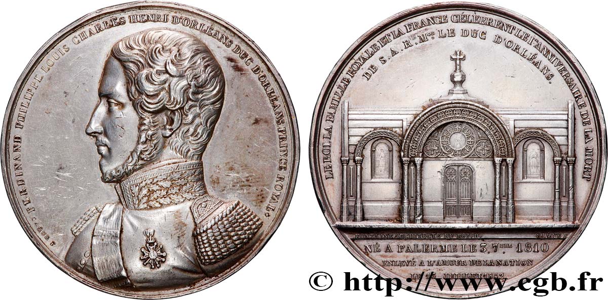 LOUIS-PHILIPPE I Médaille, Anniversaire de décès de Ferdinand Philippe Louis d’Orléans XF