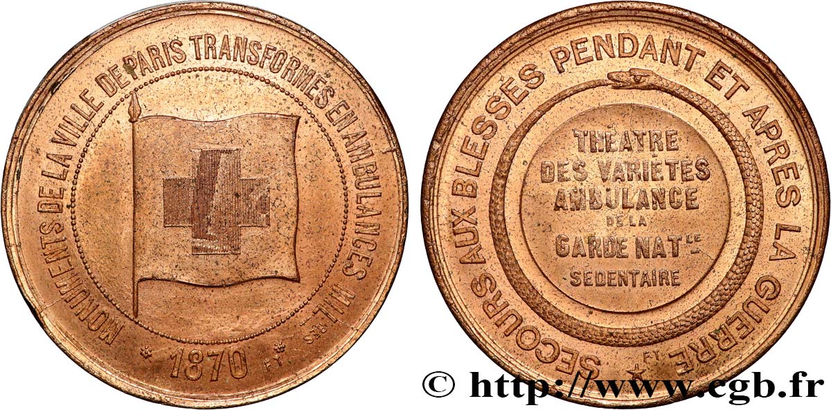 III REPUBLIC Médaille, Théâtre des variétés, Ambulance de la Garde Nationale AU/AU