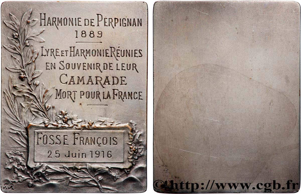 DRITTE FRANZOSISCHE REPUBLIK Plaquette, Lyre et Harmonie réunies, en souvenir de leur camarade mort pour la France SS
