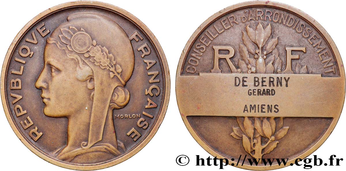 III REPUBLIC Médaille, Conseiller d’arrondissement AU