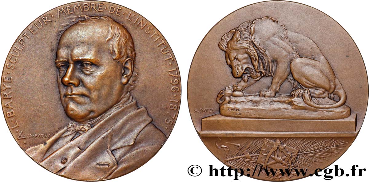 III REPUBLIC Médaille, Antoine-Louis Barye, Centenaire de l oeuvre Le lion au serpent AU