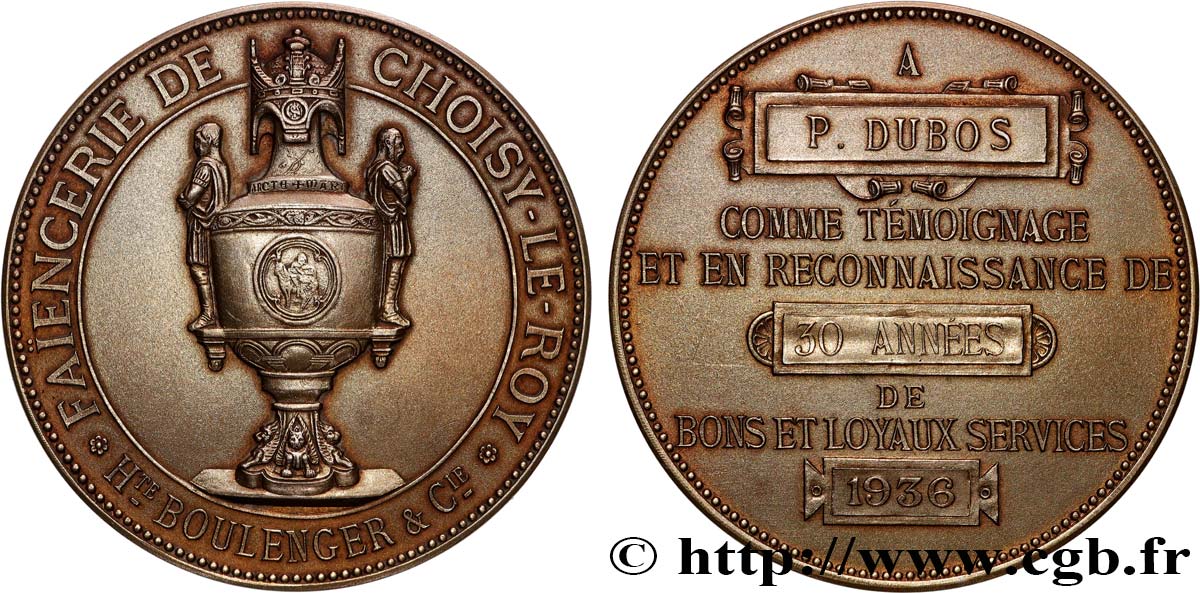III REPUBLIC Médaille, Faïencerie de Choisy-le-Roy AU