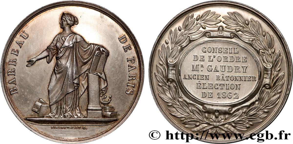 SECONDO IMPERO FRANCESE Médaille, Barreau de Paris, Élection au conseil de l’ordre SPL
