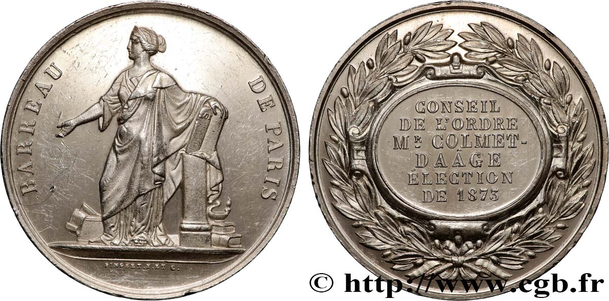 TERCERA REPUBLICA FRANCESA Médaille, Barreau de Paris, Élection au conseil de l’ordre MBC+/EBC