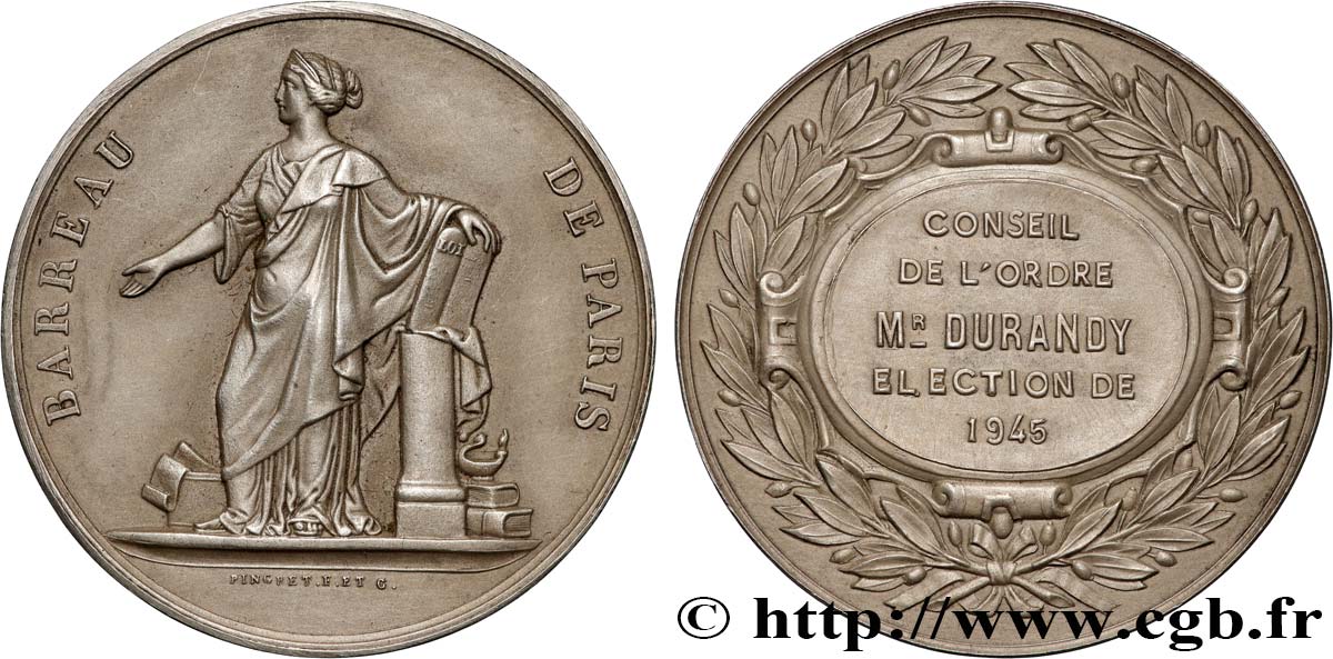 PROVISIONAL GOVERNEMENT OF THE FRENCH REPUBLIC Médaille, Barreau de Paris, Élection au conseil de l’ordre AU/AU