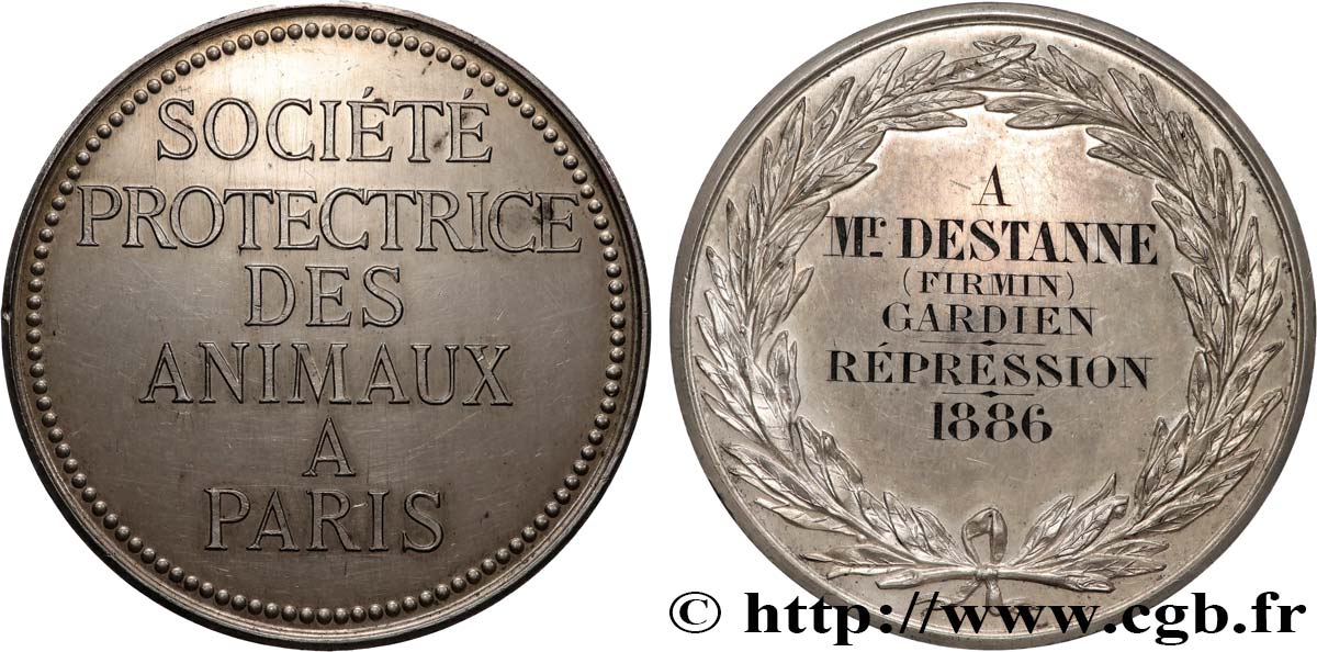 DRITTE FRANZOSISCHE REPUBLIK Médaille, Société protectrice des animaux VZ