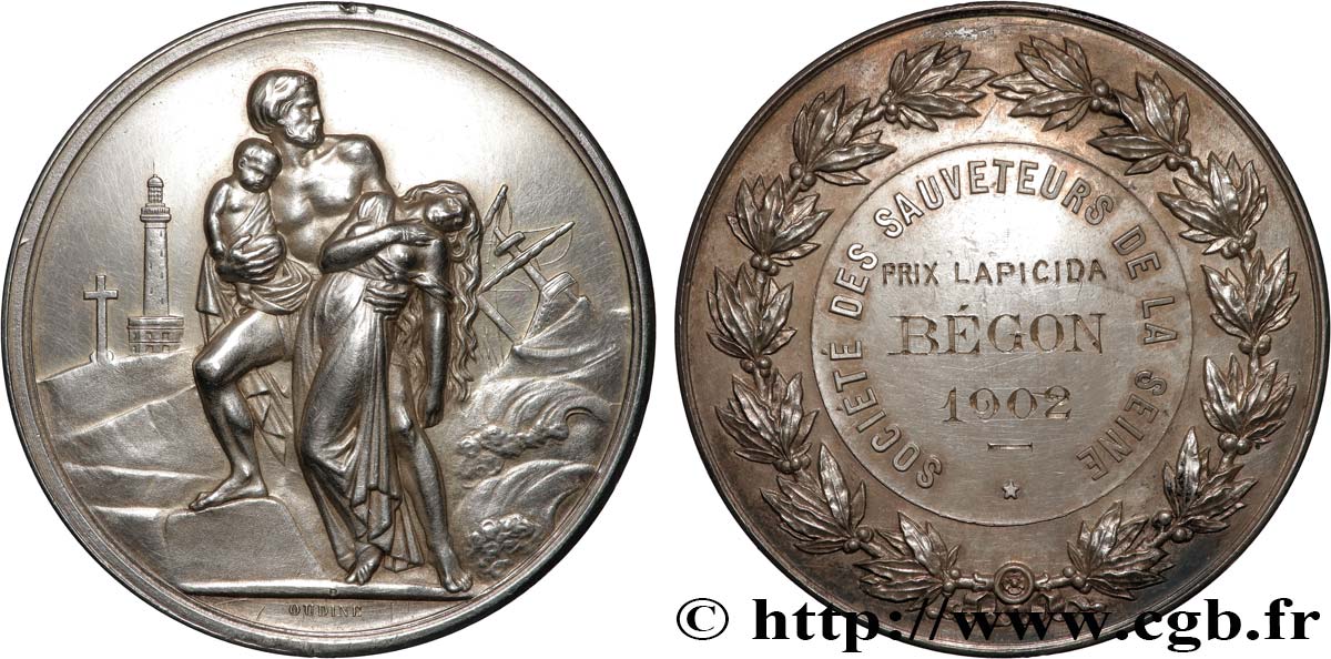 III REPUBLIC Médaille, Société des sauveteurs de la Seine, Prix Lapicida XF
