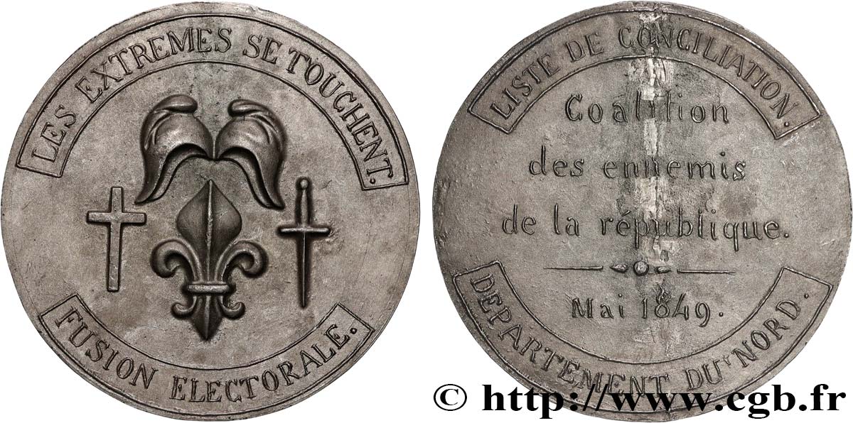DEUXIÈME RÉPUBLIQUE Médaille, Dénonciation de la liste de conciliation républicain-légitimistes MBC+