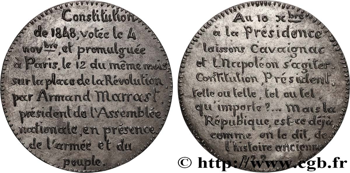 DEUXIÈME RÉPUBLIQUE Médaille, Promulgation de la Constitution VZ