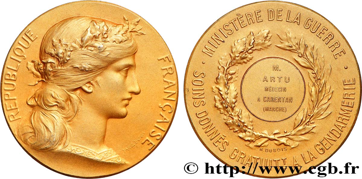 III REPUBLIC Médaille, Soins donnés gratuitement à la gendarmerie AU