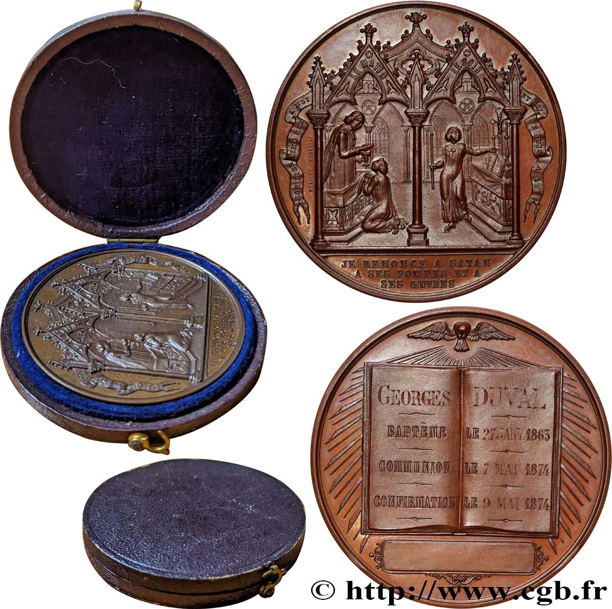 III REPUBLIC Médaille de Baptême, Communion et Confirmation AU