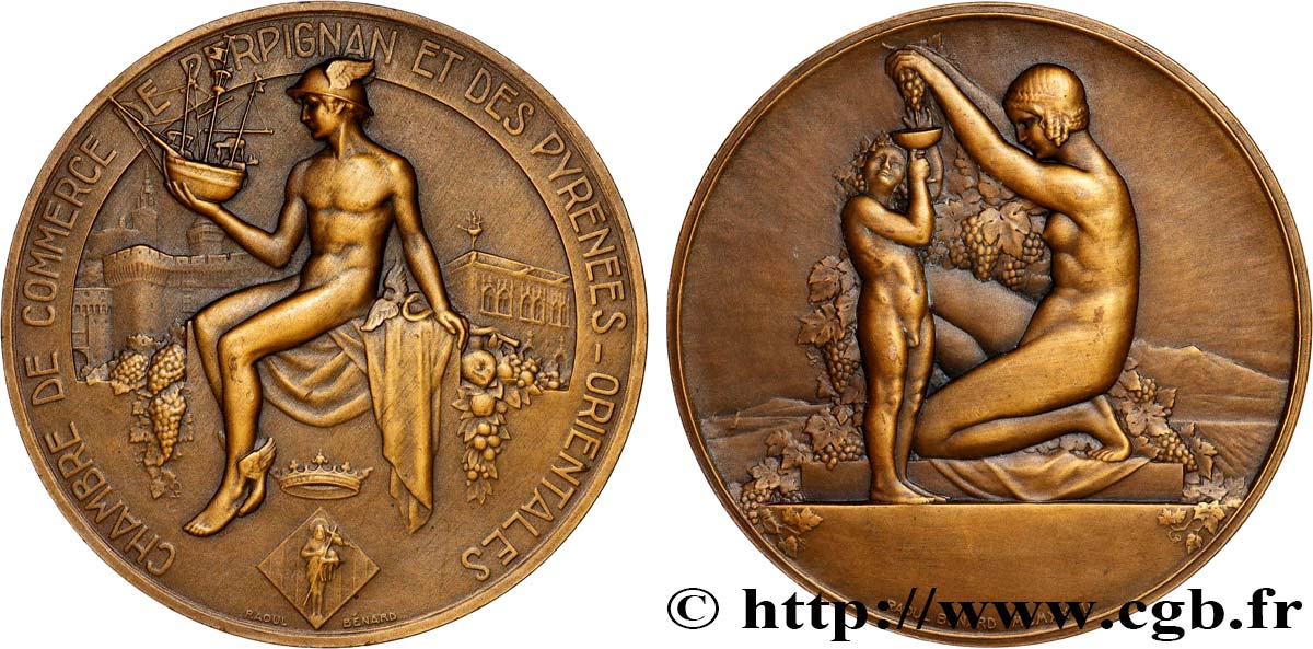 III REPUBLIC Médaille, Chambre de commerce de Perpignan et des Pyrénées Orientales AU/AU