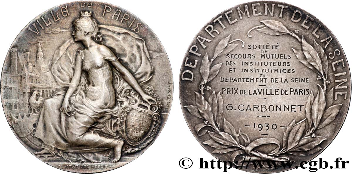 III REPUBLIC Médaille, Société de Secours mutuels des instituteurs et institutrices du département de la Seine AU